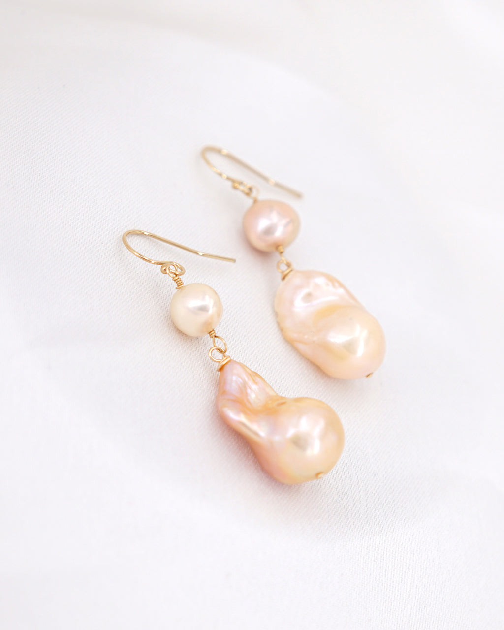 Golden Pink Baroque Pearl Earrings - Simple - Wedding Bridal Jewelry for Brides and Bridesmaids | Singapore
