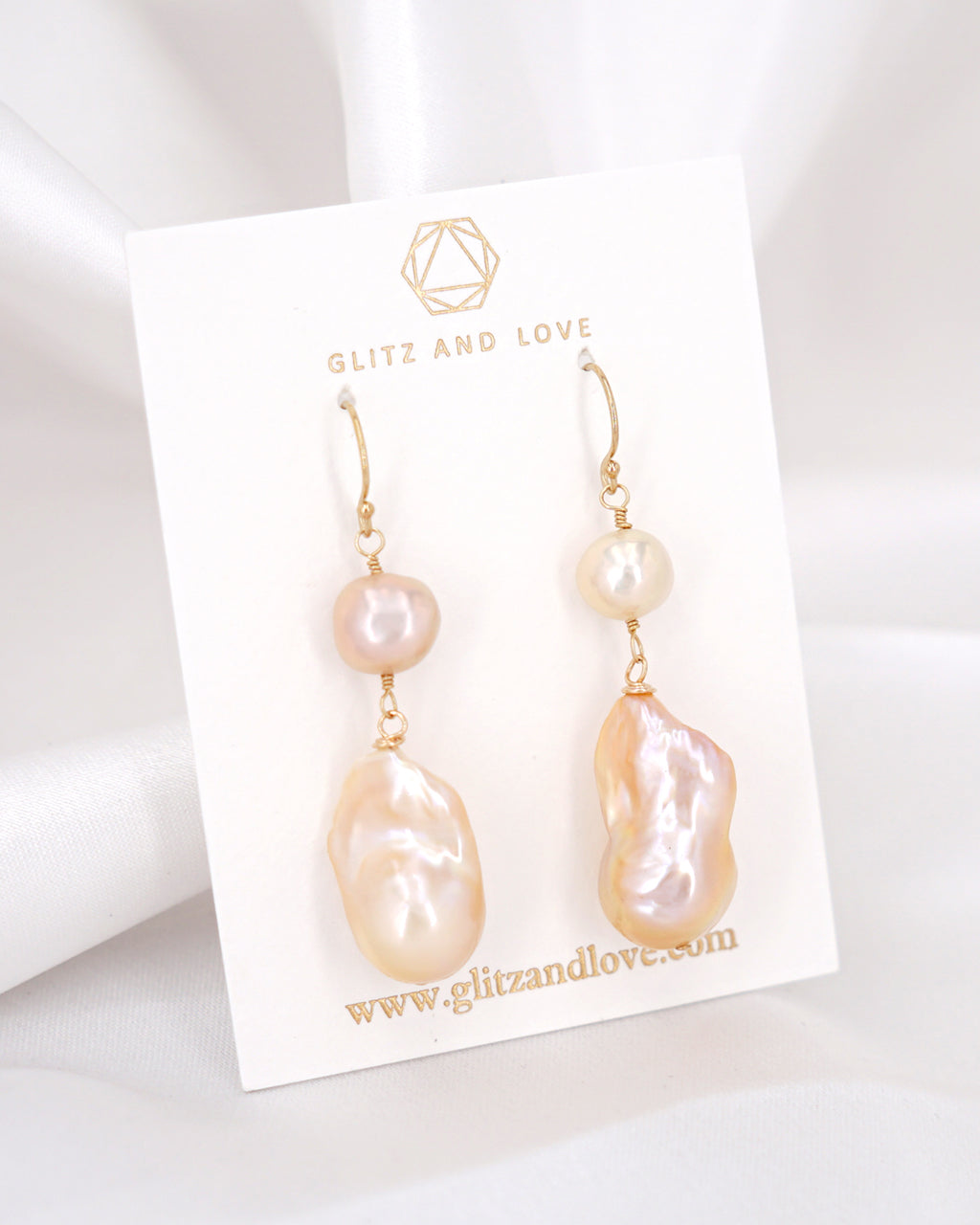 Golden Pink Baroque Pearl Earrings - Simple - Wedding Bridal Jewelry for Brides and Bridesmaids | Singapore