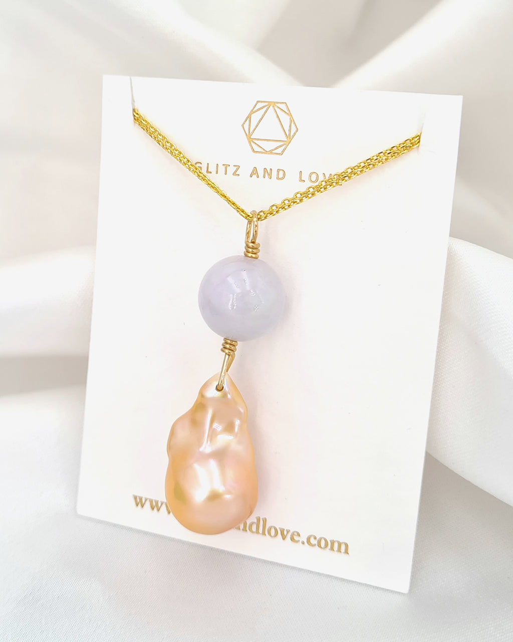 Golden Baroque Pearl & Jade Gold Necklace - Minimalist & Elegant - Wedding Bridal Jewelry for Brides and Bridesmaids | Singapore