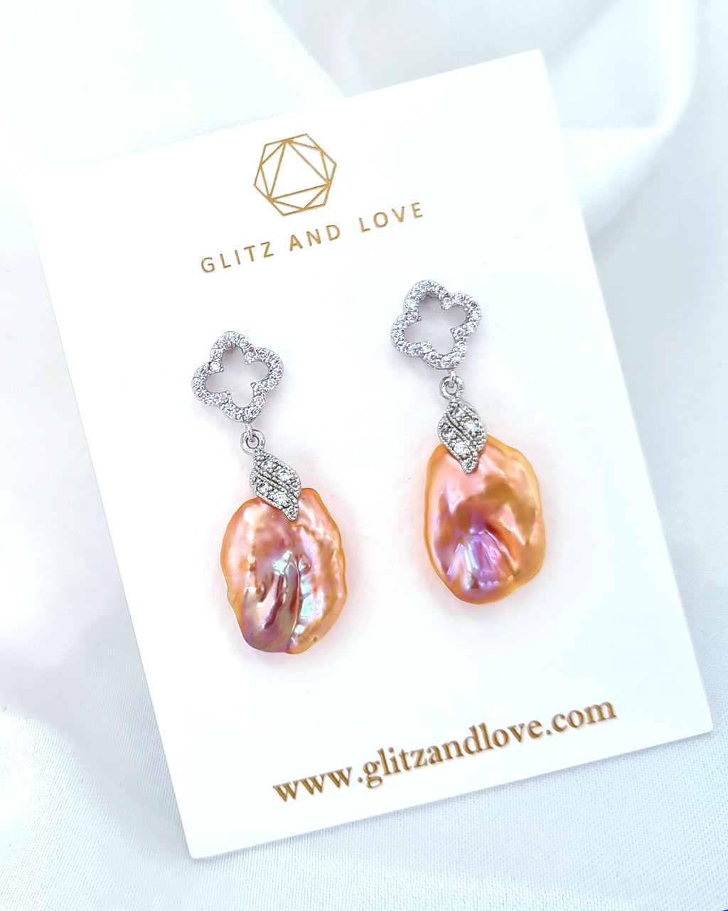 Baroque Pearl Clover Crystal Earrings - Golden Purple