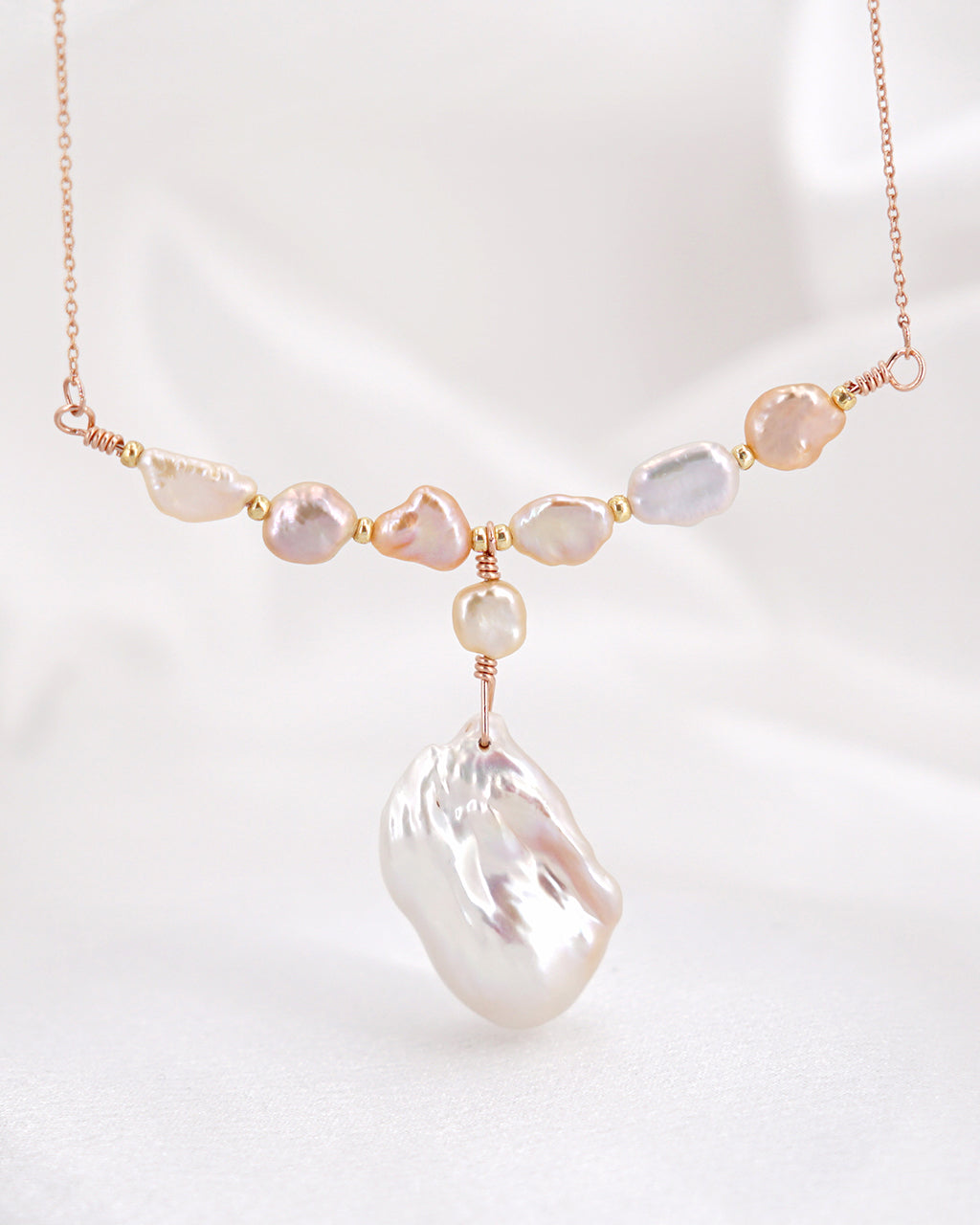 Iridescent White Baroque Pearl Necklace - Y-drop - Wedding Bridal Jewelry for Brides and Bridesmaids | Singapore