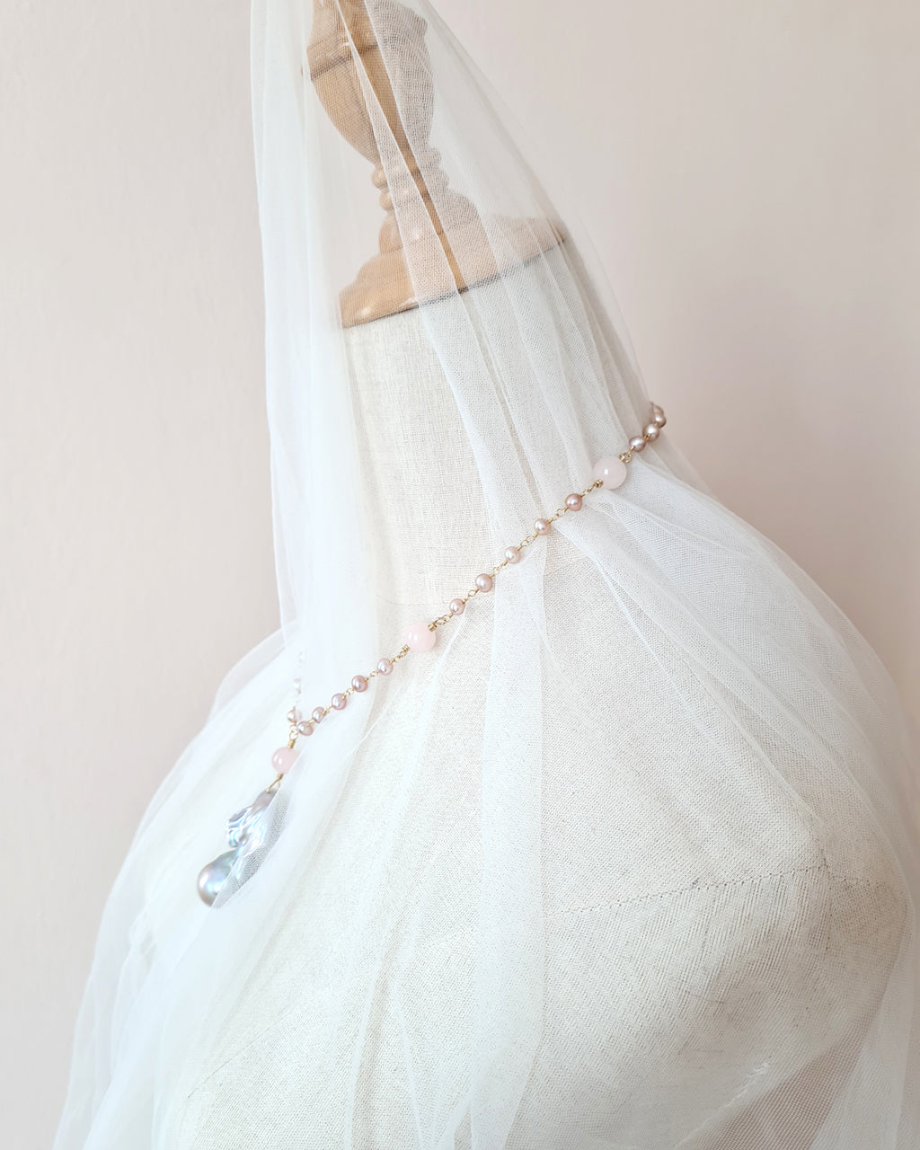 Grey Baroque Pearl and Rose Quartz Necklace - Wedding Bridal Jewelry for Brides and Bridesmaids | Singapore
