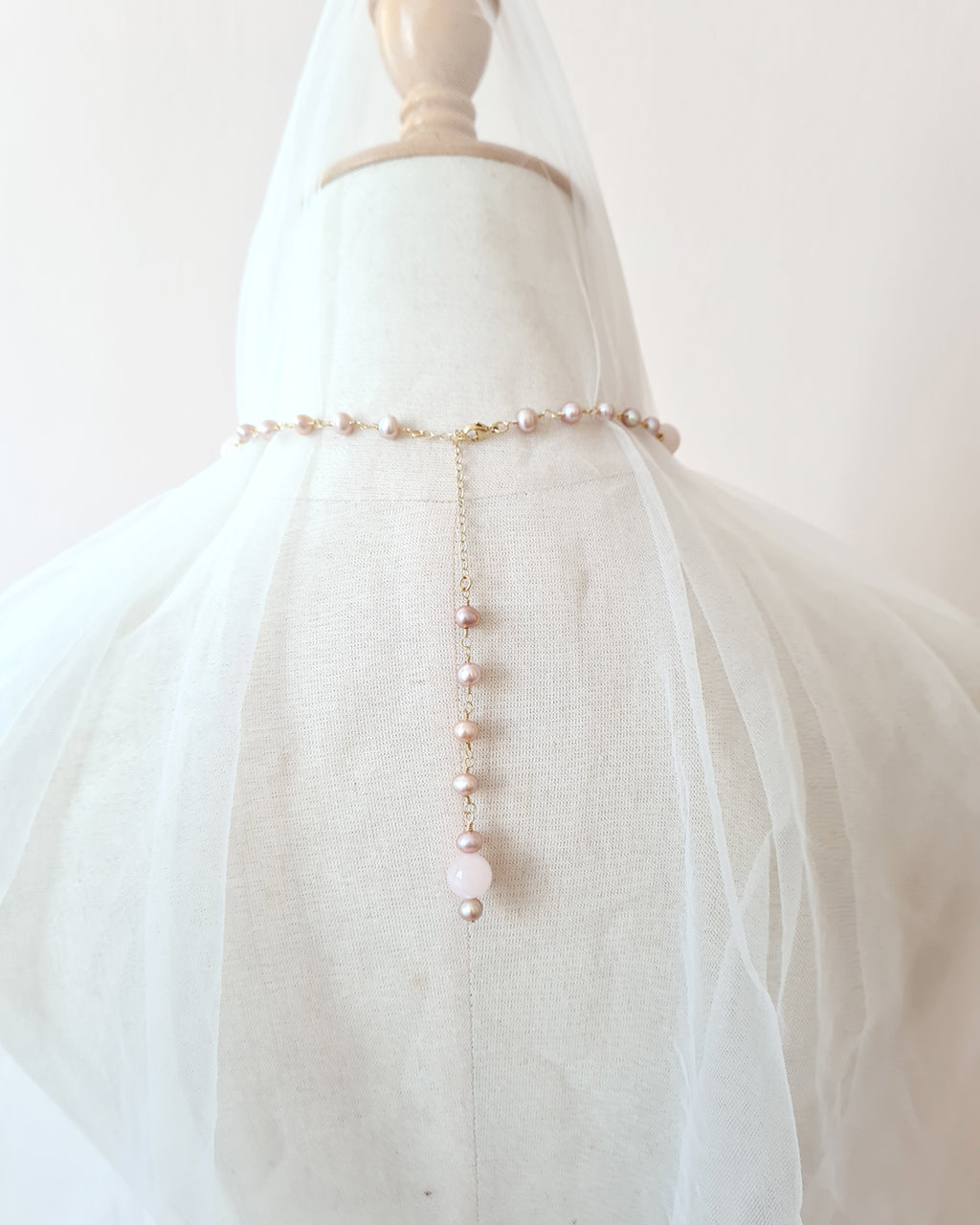 Grey Baroque Pearl and Rose Quartz Necklace - Wedding Bridal Jewelry for Brides and Bridesmaids | Singapore