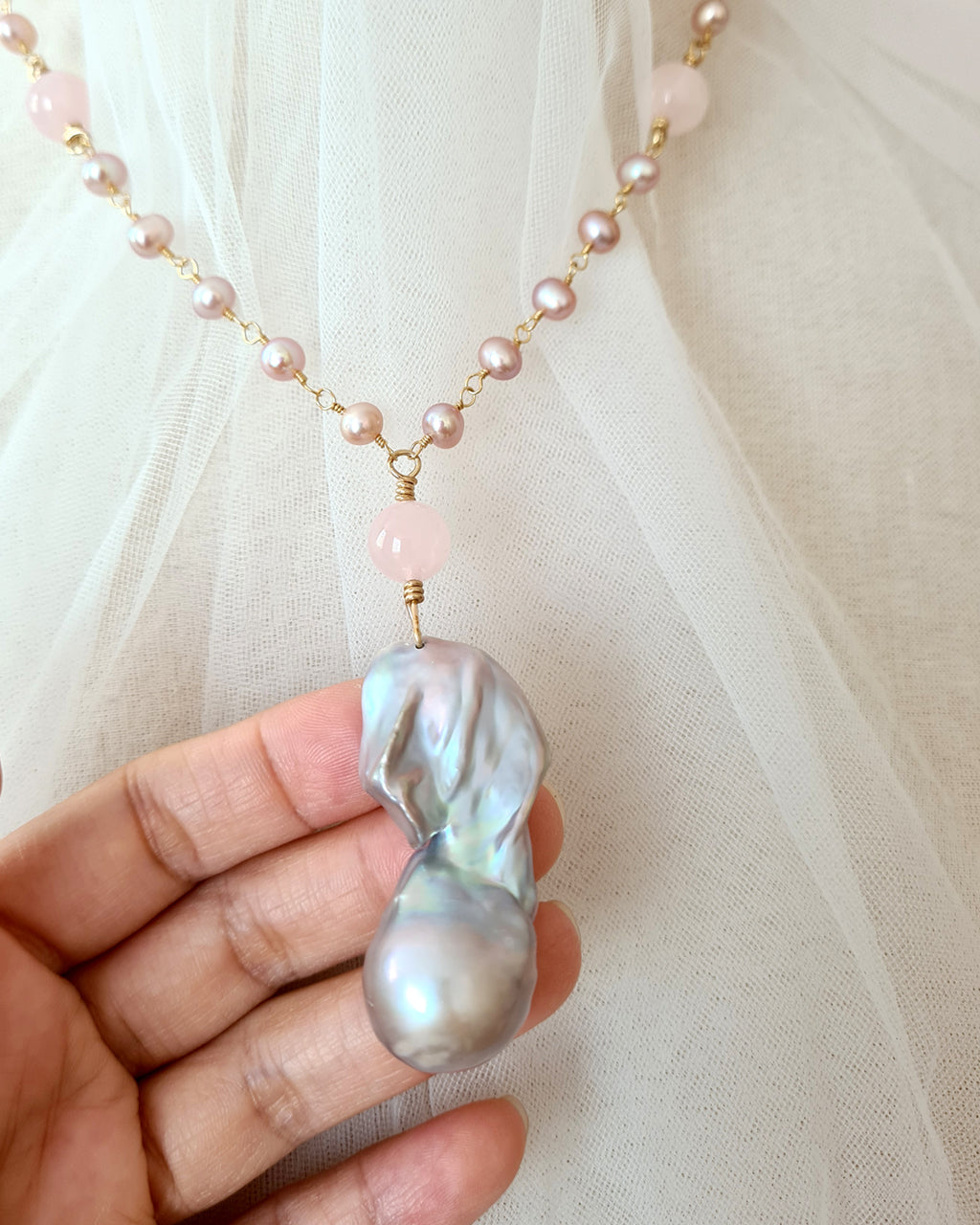 Statement Large Grey Baroque Pearl Necklace Gold Jewelry