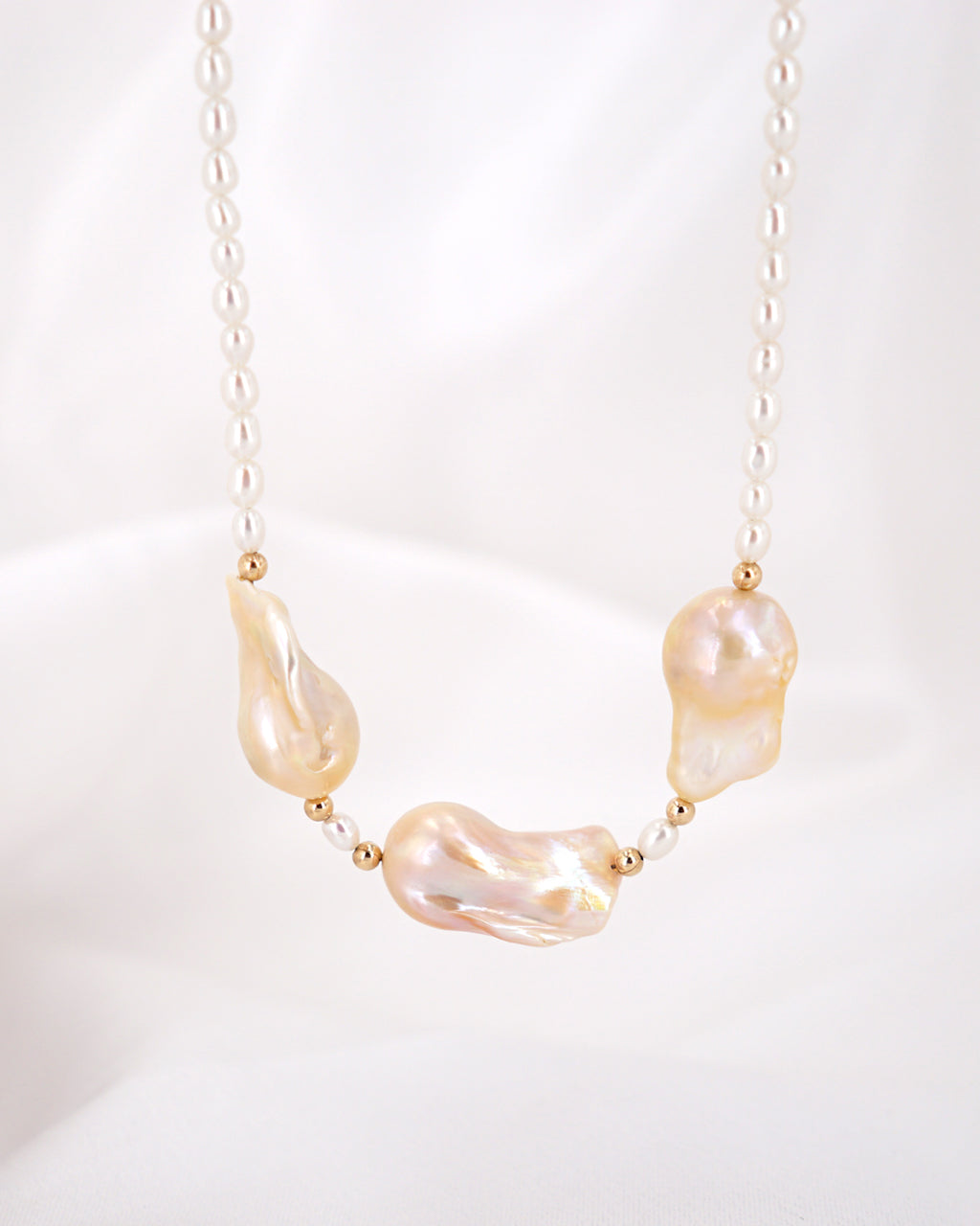 Light Metallic Pink Baroque Pearl Necklace - Statement - Wedding Bridal Jewelry for Brides and Bridesmaids | Singapore