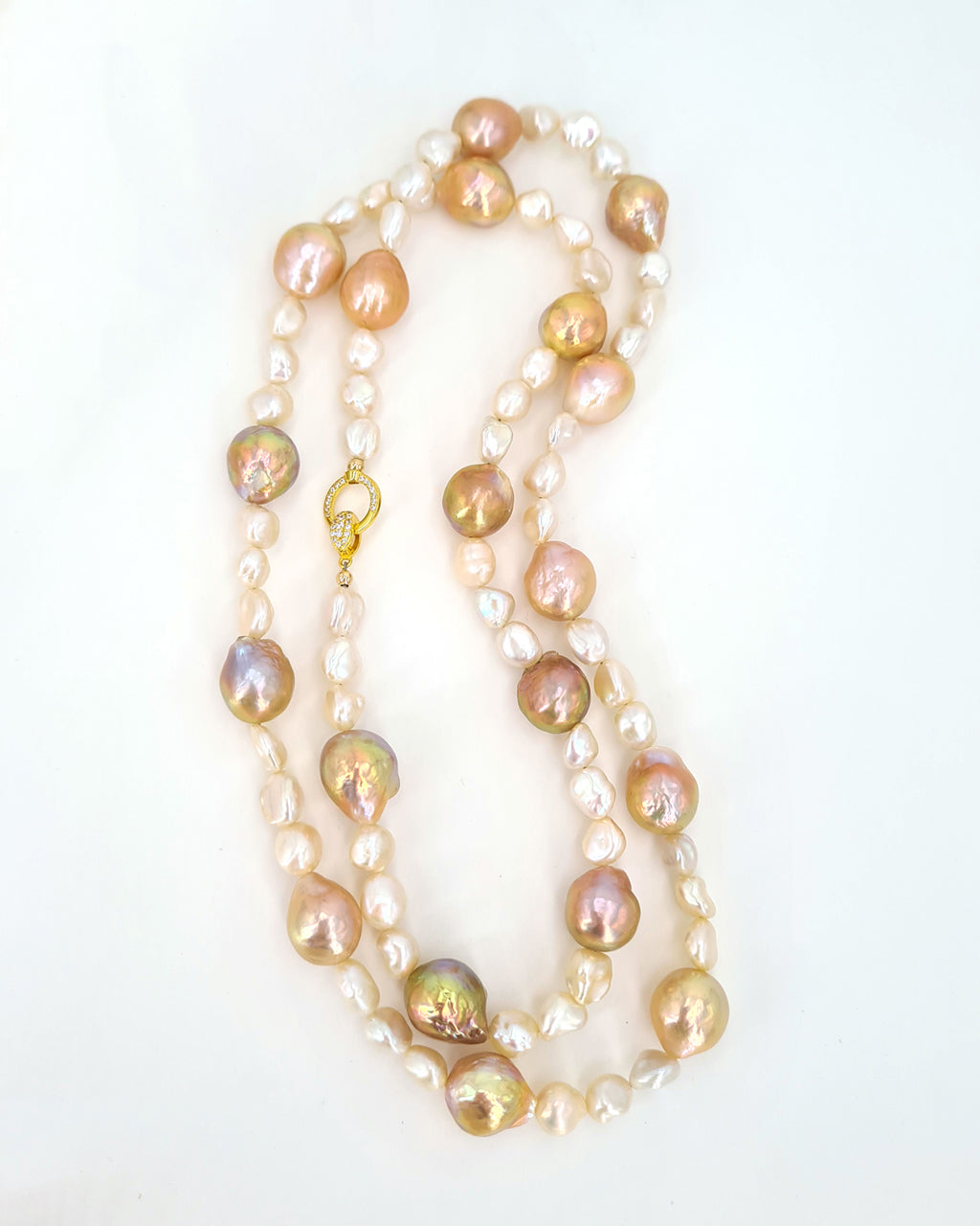 Metallic Wrinkled Baroque Pearls and Keshi Necklace | Handmade Statement Jewelry