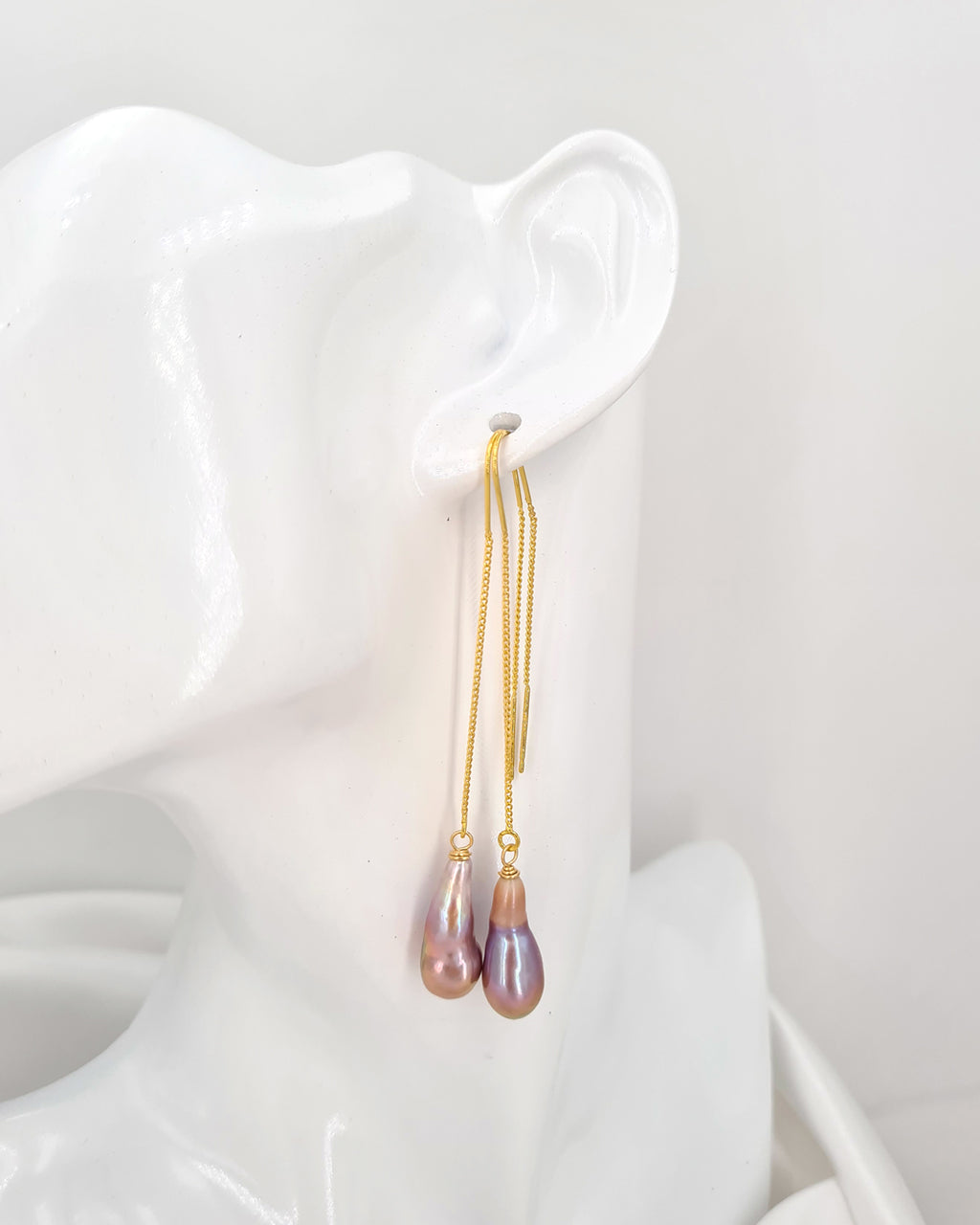 Metallic Baroque Pearl Threader Earrings | Freshwater Pearl Jewelry