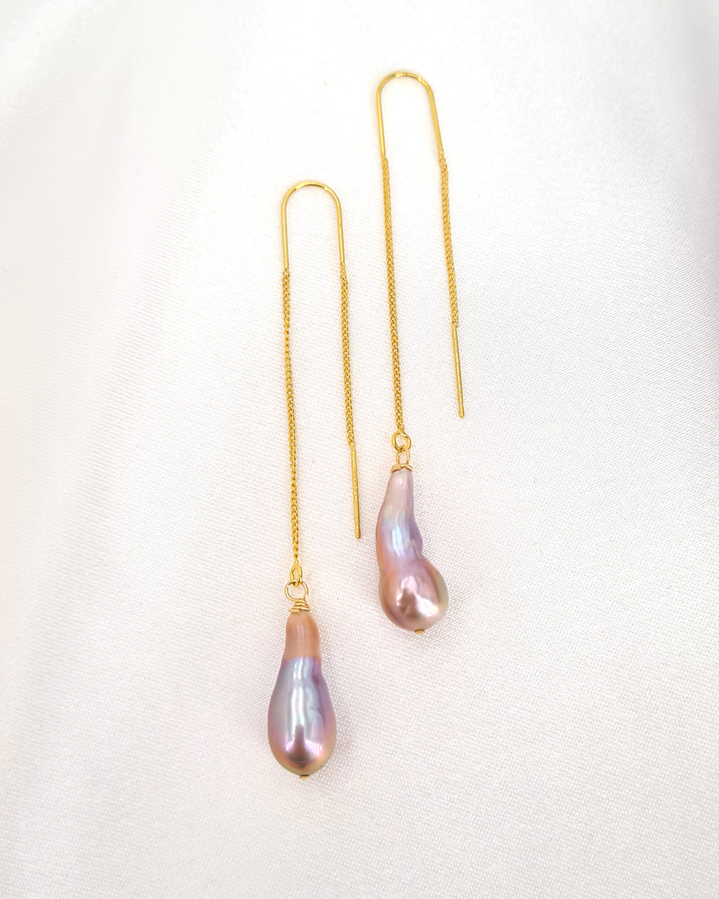 Metallic Baroque Pearl Threader Earrings | Freshwater Pearl Jewelry