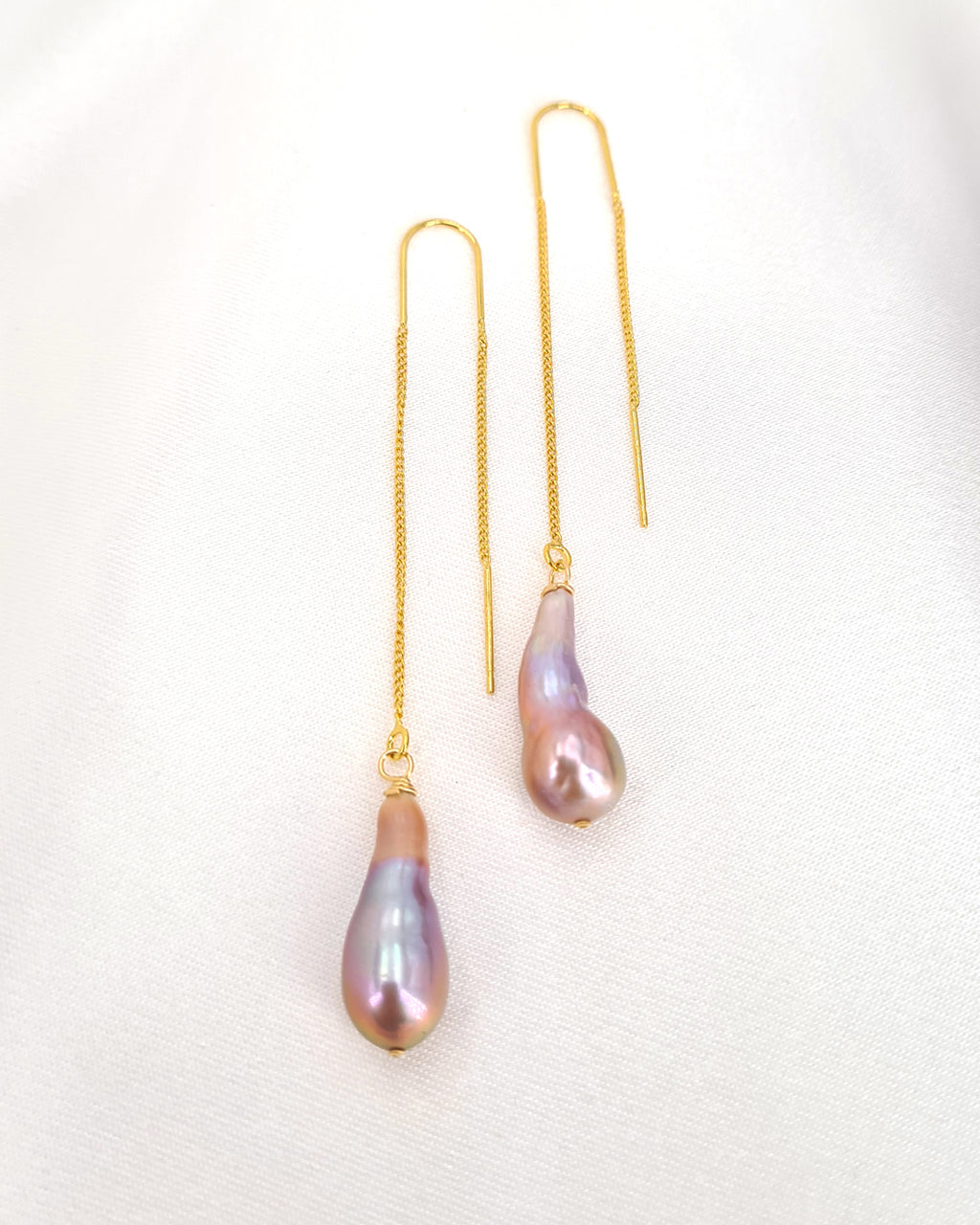 Metallic Baroque Pearl Threader Earrings | Freshwater Pearl Jewelry
