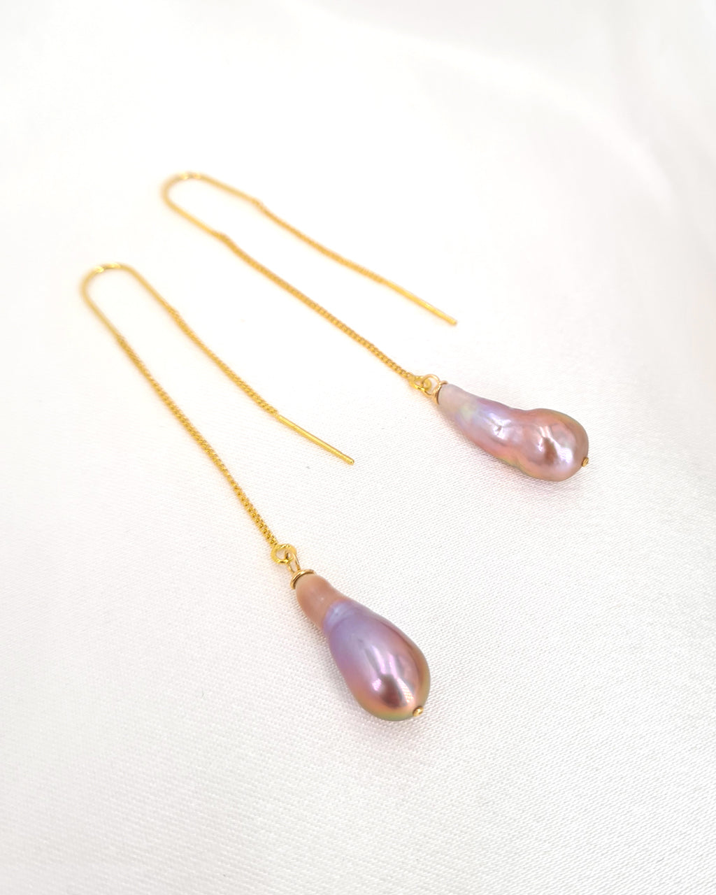 Metallic Baroque Pearl Threader Earrings | Freshwater Pearl Jewelry