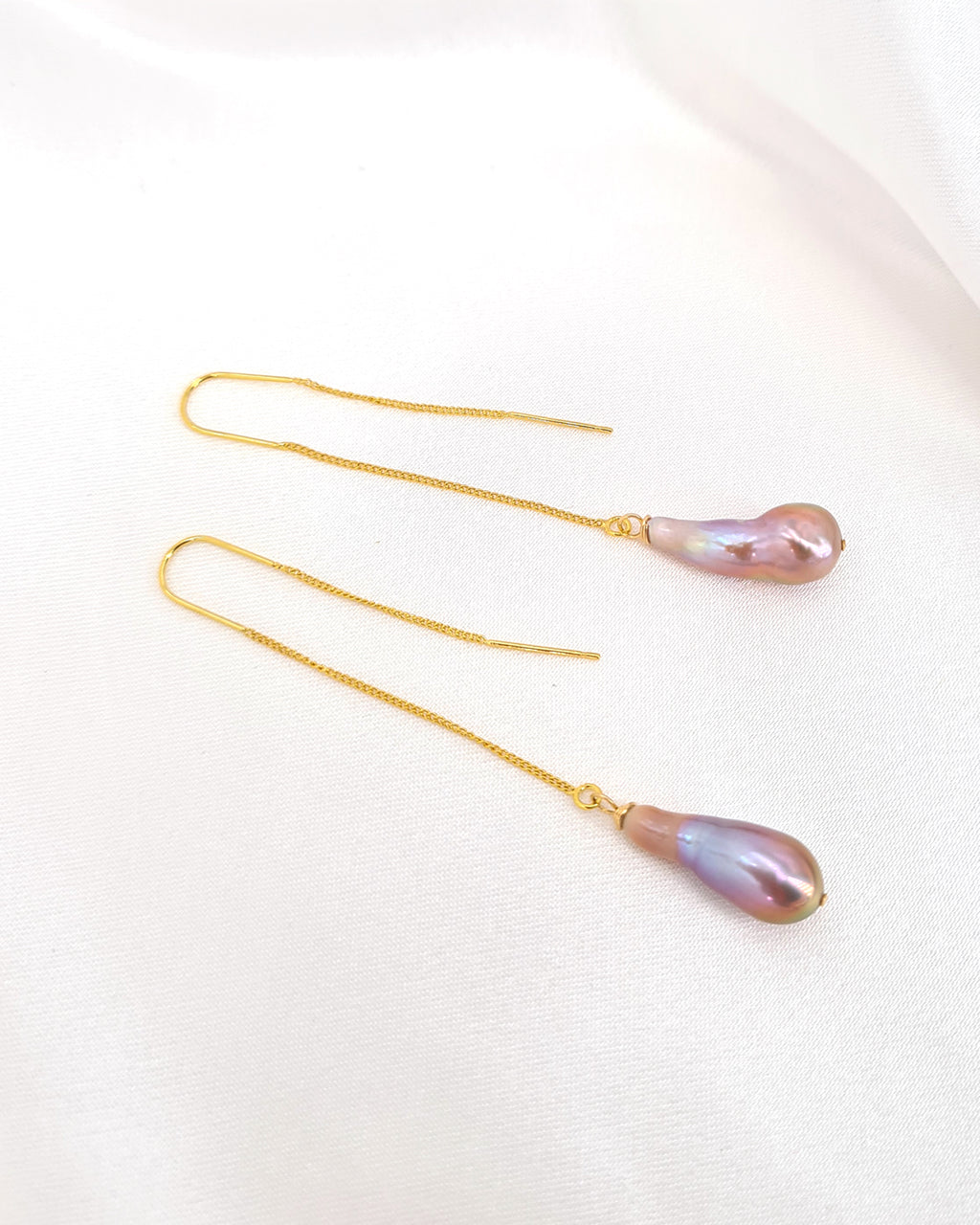 Metallic Baroque Pearl Threader Earrings | Freshwater Pearl Jewelry