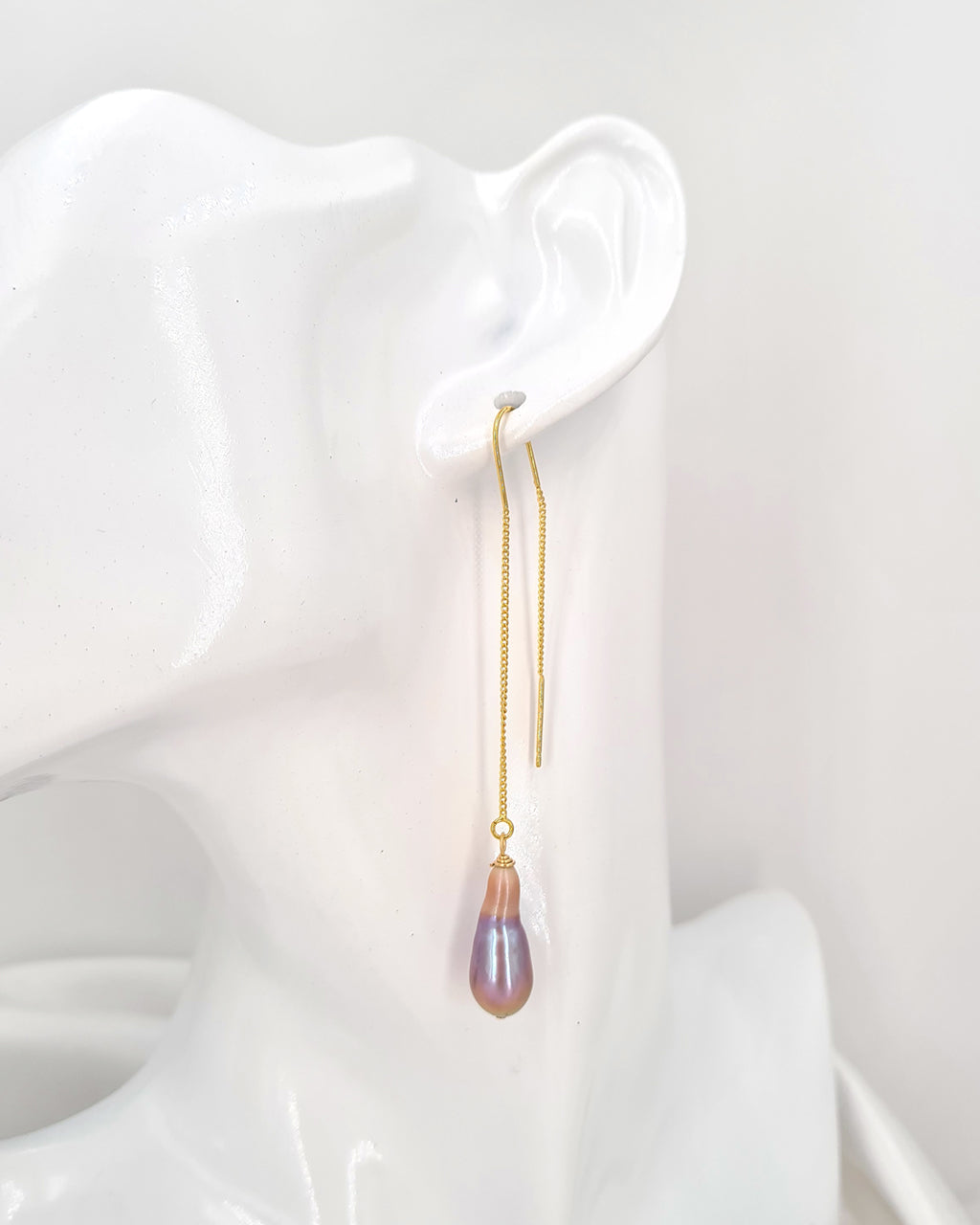 Metallic Baroque Pearl Threader Earrings | Freshwater Pearl Jewelry