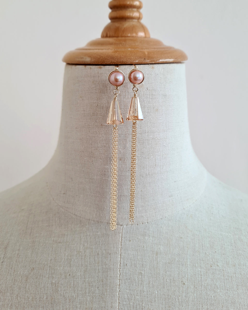 Purple Pearl Long Earrings - 14k Gold Filled Pearl Jewelry with Light Bronze Crystals