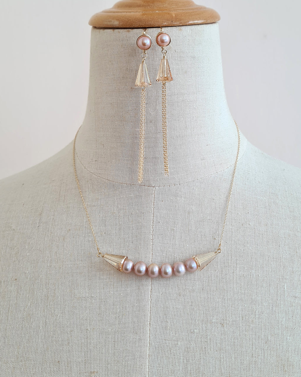 Modern Edgy Purple Pearl Necklace with Light Bronze Crystal