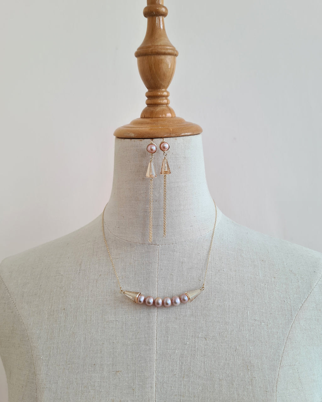 Modern Edgy Purple Pearl Necklace with Light Bronze Crystal