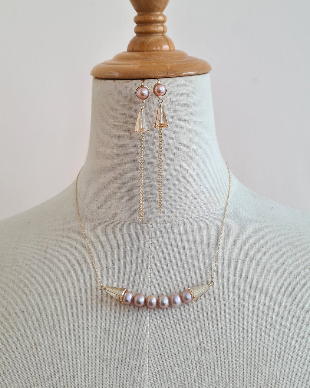 Modern Edgy Purple Pearl Necklace with Light Bronze Crystal