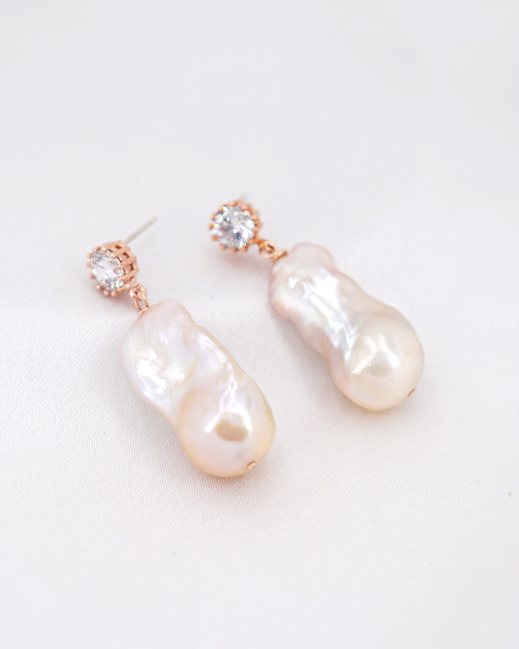 Pink Baroque Pearl Earrings - Round Sparkle - Wedding Bridal Jewelry for Brides and Bridesmaids | Singapore