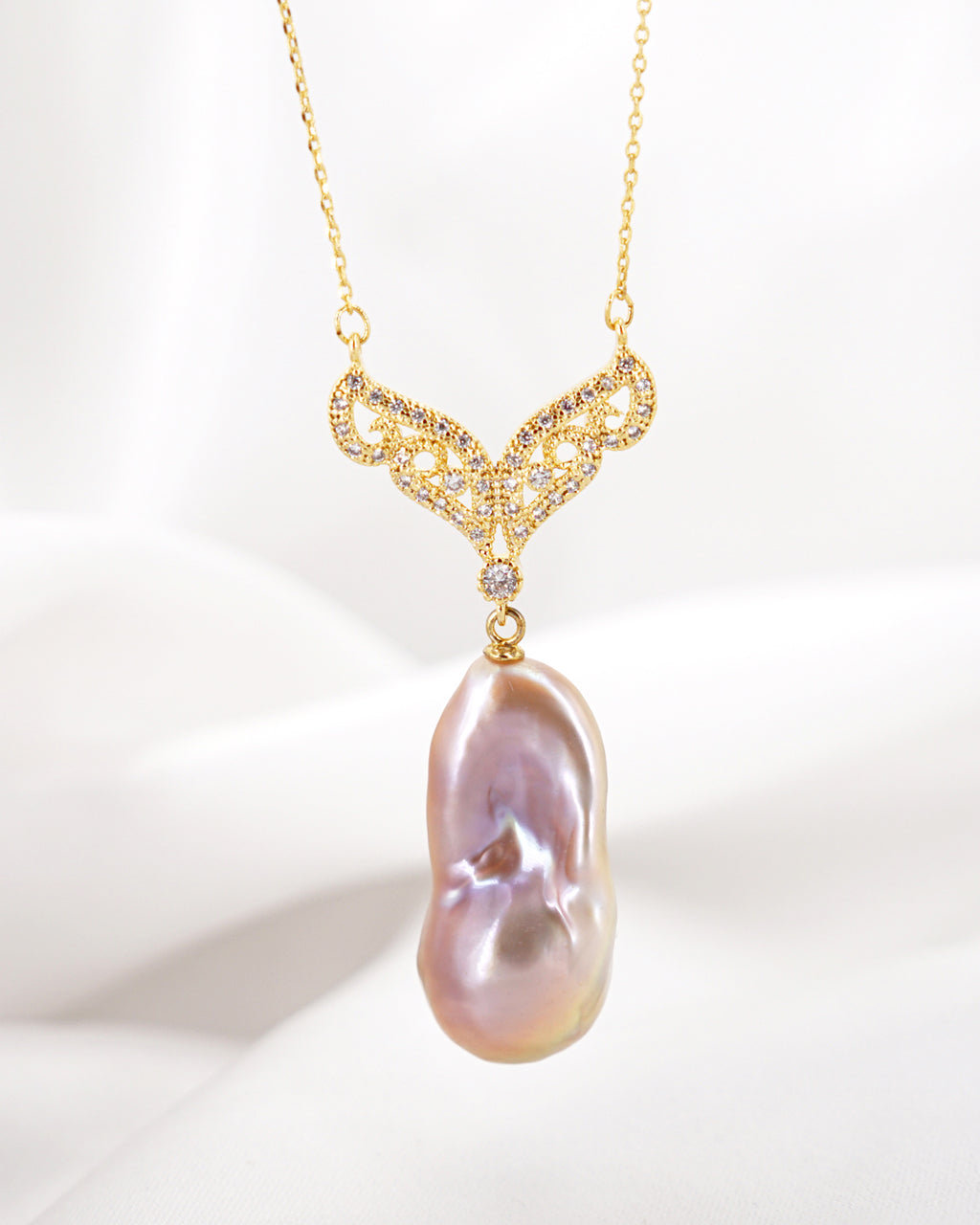 Lavender Purple Baroque Pearl Necklace - Gold - Wedding Bridal Jewelry for Brides and Bridesmaids | Singapore