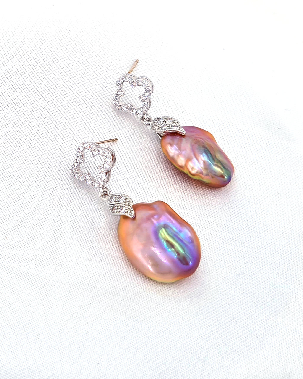 Baroque Pearl Clover Crystal Earrings Purple Gold Pink Pearls