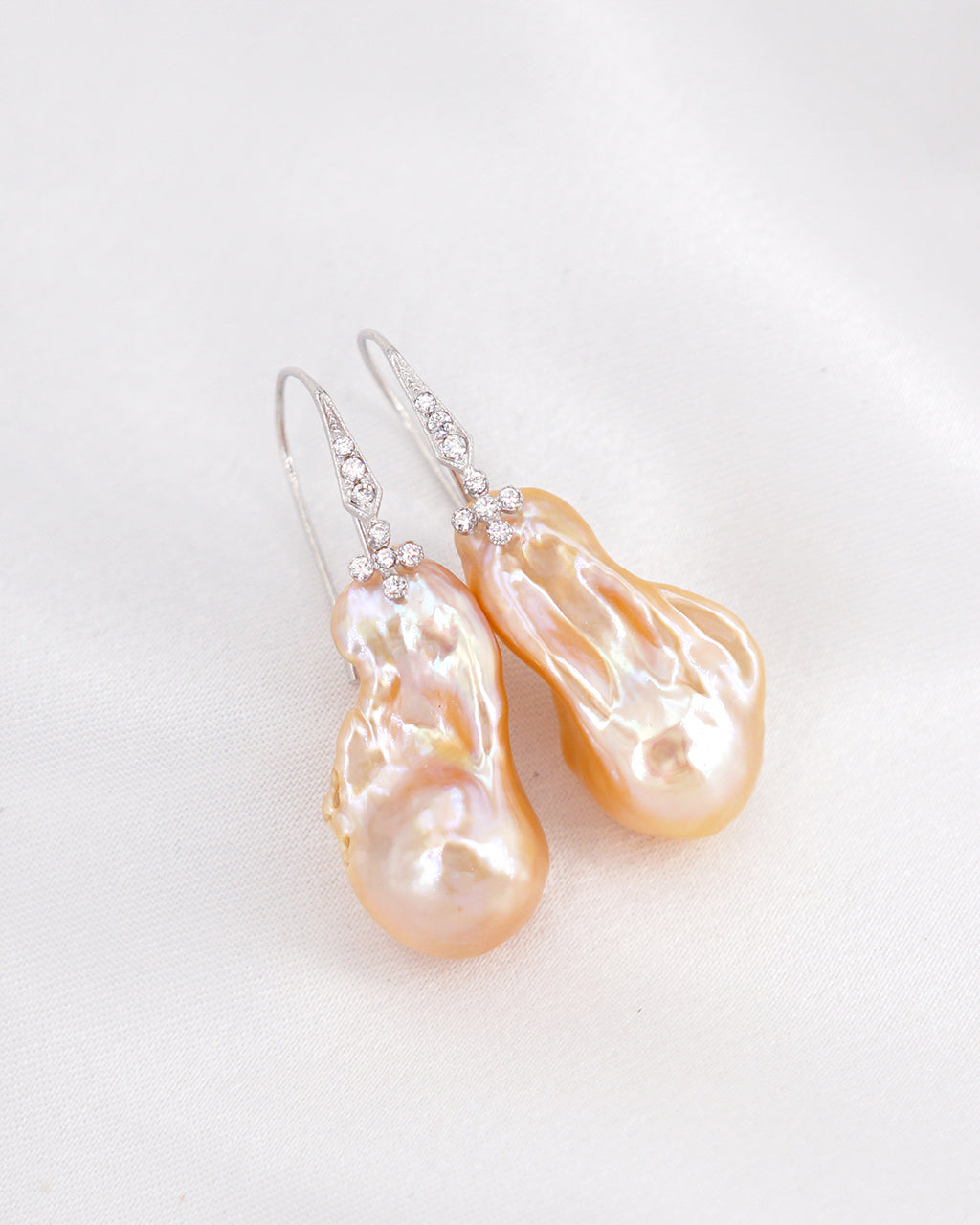 Elegant Baroque Pearl Earrings - Golden Flameball - Wedding Bridal Jewelry for Brides and Bridesmaids | Singapore