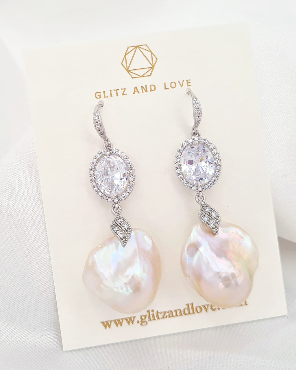 Statement White Baroque Pearl Oval Crystal Chandelier Earrings - Wedding Bridal Jewelry for Brides and Bridesmaids | Baroque Pearl Jewelry for Mother's Day Gifts