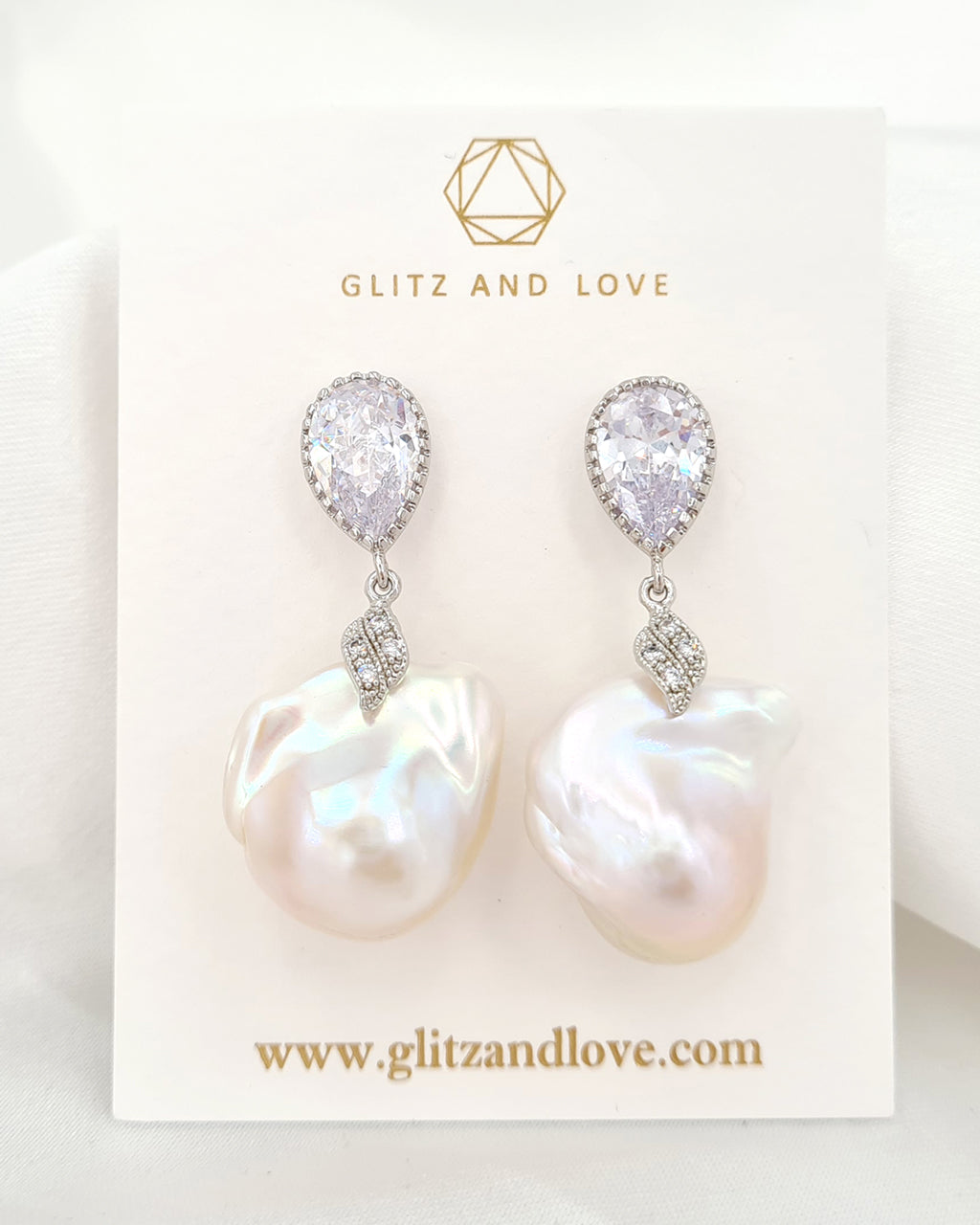 Statement White Baroque Pearl Teardrop Crystal Earrings - Wedding Bridal Jewelry for Brides and Bridesmaids | Baroque Pearl Jewelry for Mother's Day Gifts