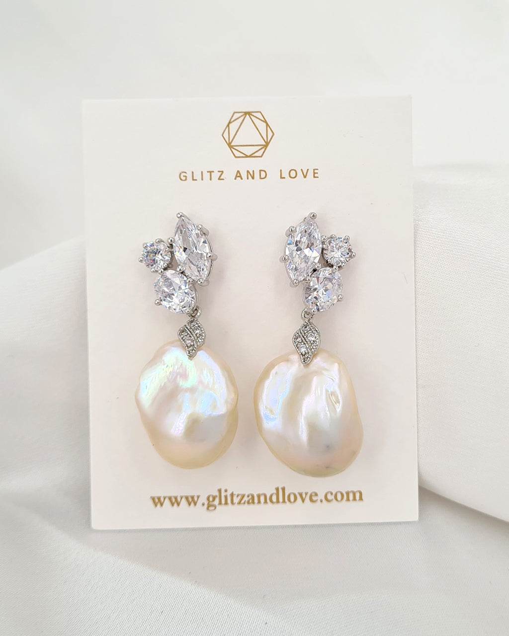 Statement White Baroque Pearl Silver Cluster Crystal Earrings - Wedding Bridal Jewelry for Brides and Bridesmaids | Baroque Pearl Jewelry for Mother's Day Gifts