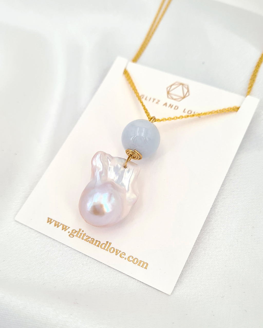 White Baroque Pearl & Jade Gold Necklace - Minimalist & Elegant - Wedding Bridal Jewelry for Brides and Bridesmaids | Baroque Pearl Jewelry for Mother's Day Gifts