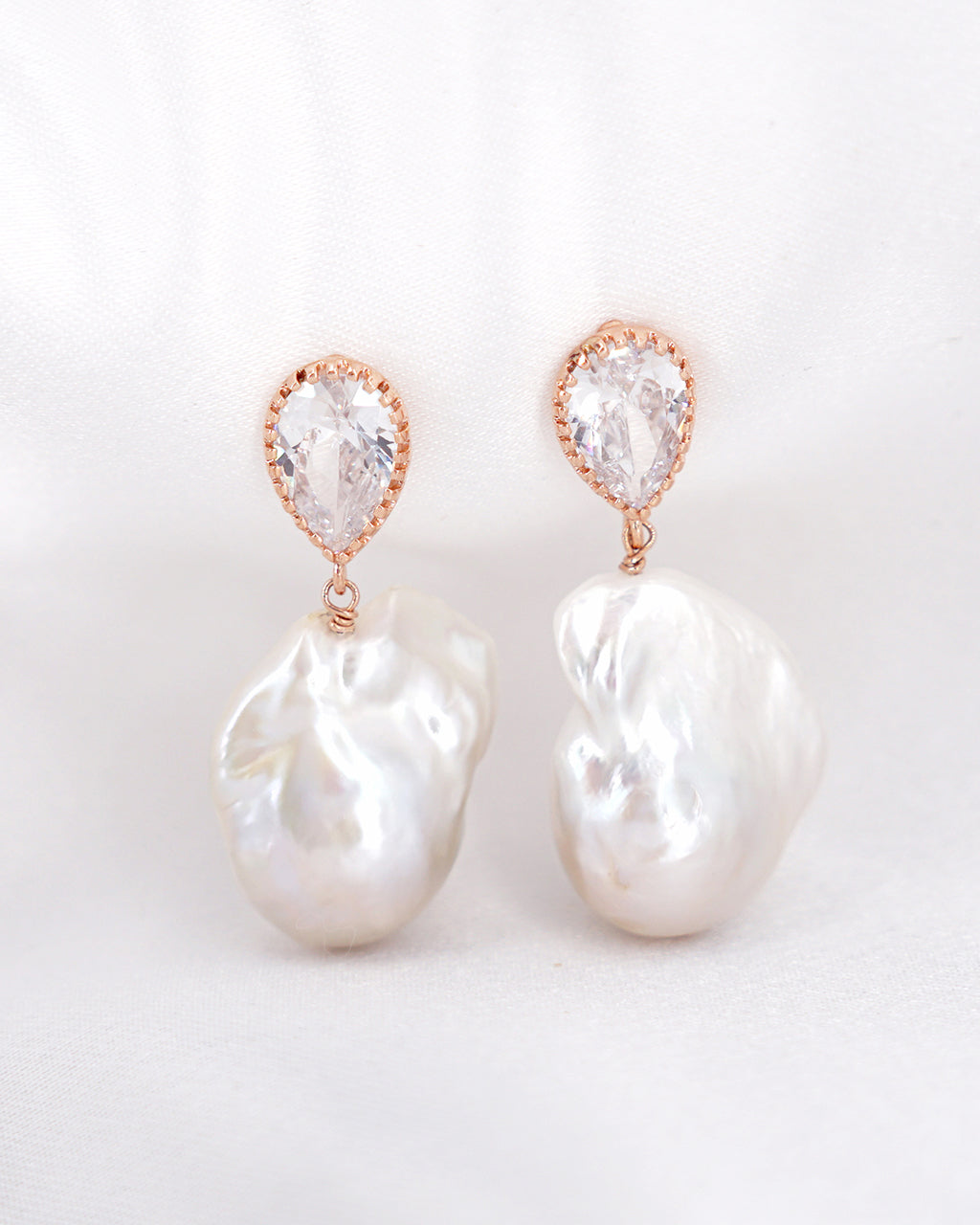White Baroque Pearl Earrings - Teardrop - Wedding Bridal Jewelry for Brides and Bridesmaids | Baroque Pearl Jewelry for Mother's Day Gifts