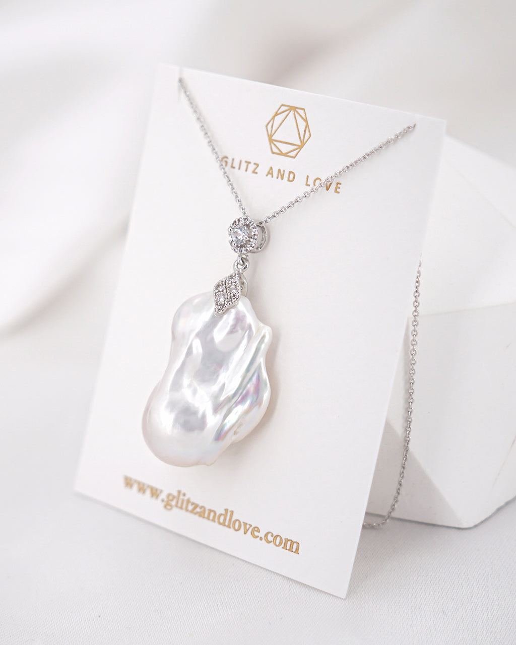 Baroque Pearl Pendant Silver Necklace - White - Wedding Bridal Jewelry for Brides and Bridesmaids | Singapore