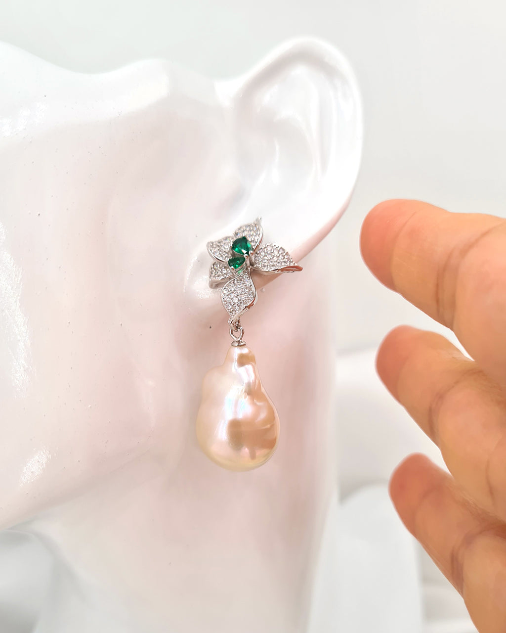 White Baroque Pearl Floral Earrings - 925 Sterling Silver | Freshwater Pearl Jewelry