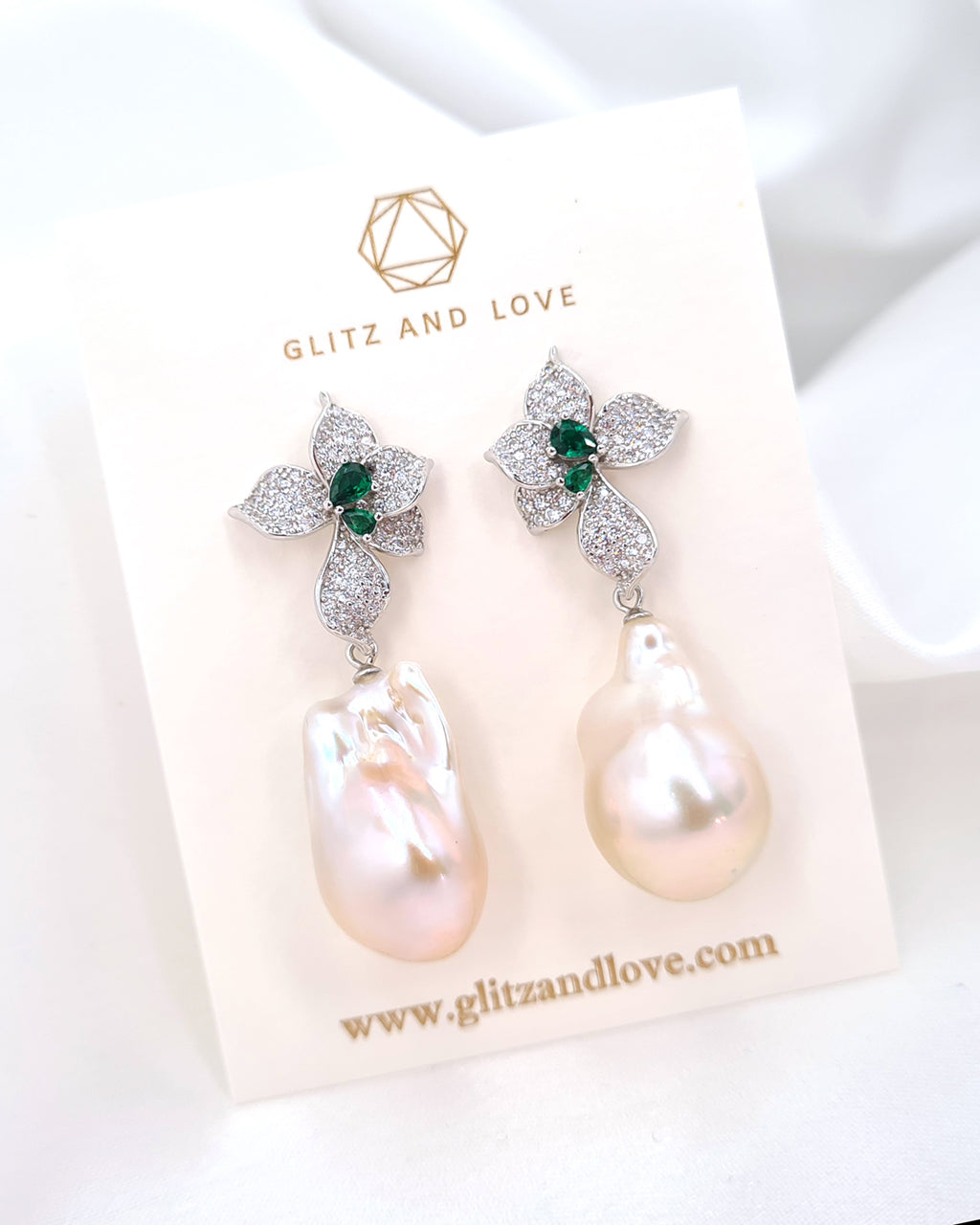 White Baroque Pearl Floral Earrings - 925 Sterling Silver | Freshwater Pearl Jewelry