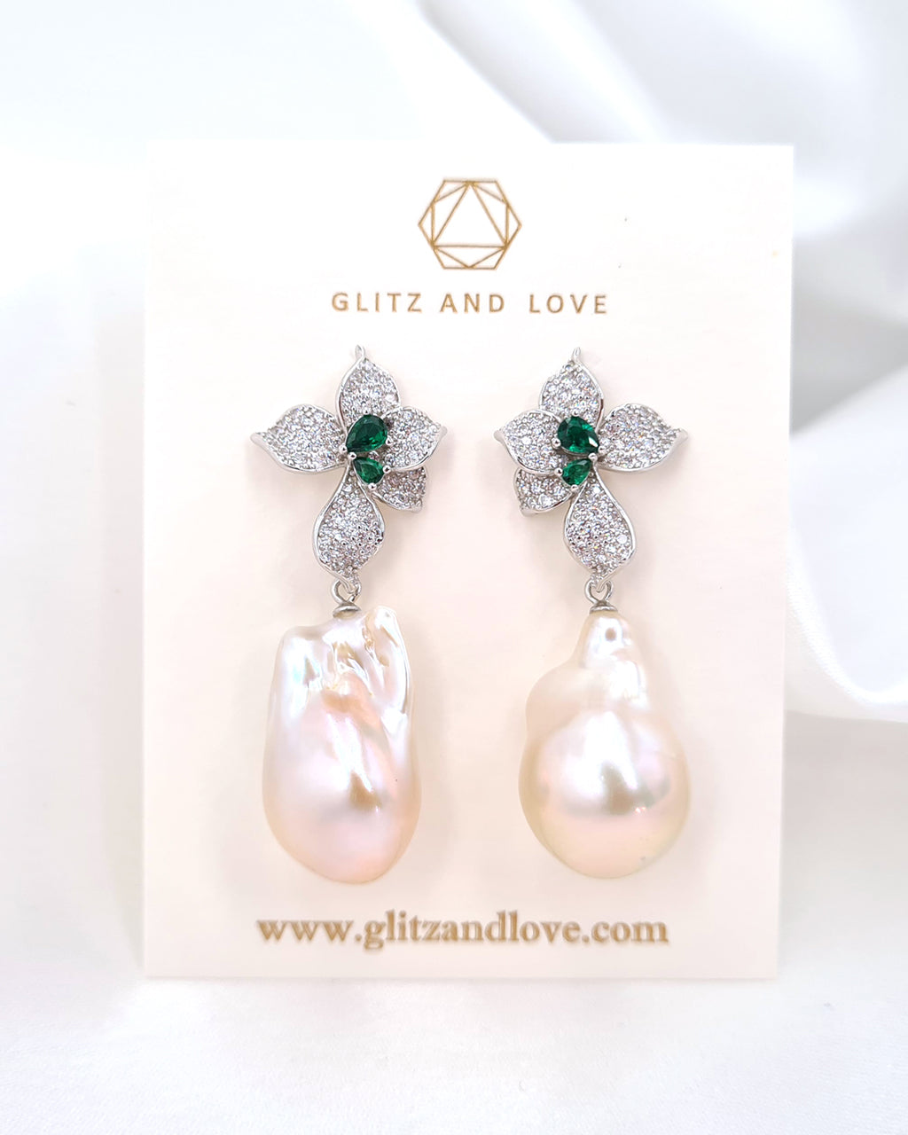 White Baroque Pearl Floral Earrings - 925 Sterling Silver | Freshwater Pearl Jewelry
