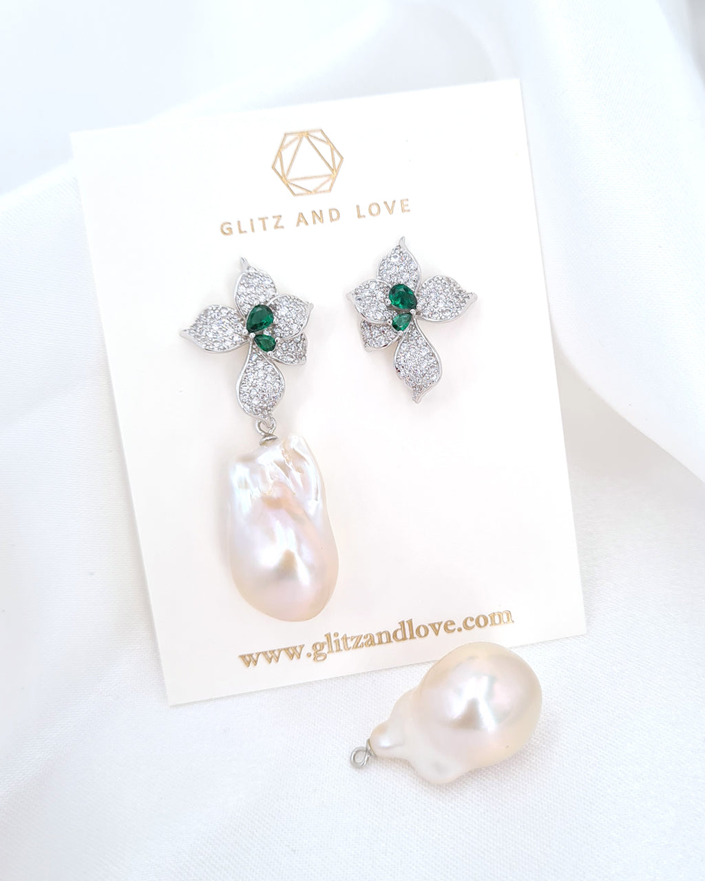 White Baroque Pearl Floral Earrings - 925 Sterling Silver | Freshwater Pearl Jewelry