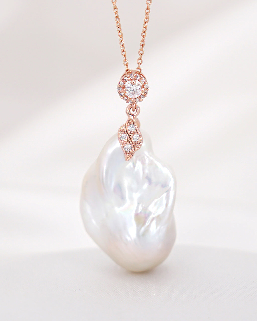 Baroque Pearl Pendant Rose Gold Necklace - White - Wedding Bridal Jewelry for Brides and Bridesmaids | Singapore