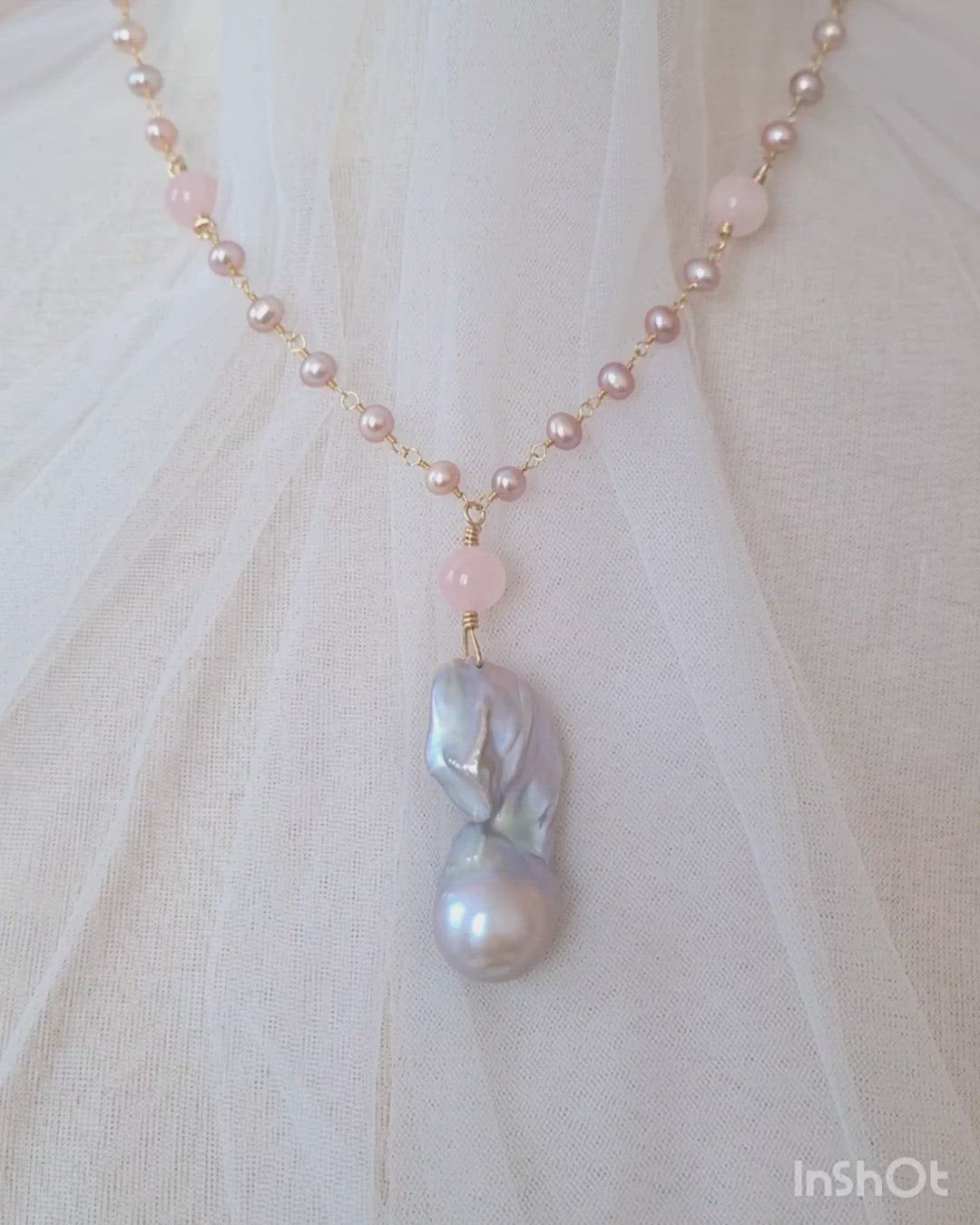 Grey Baroque Pearl and Rose Quartz Necklace