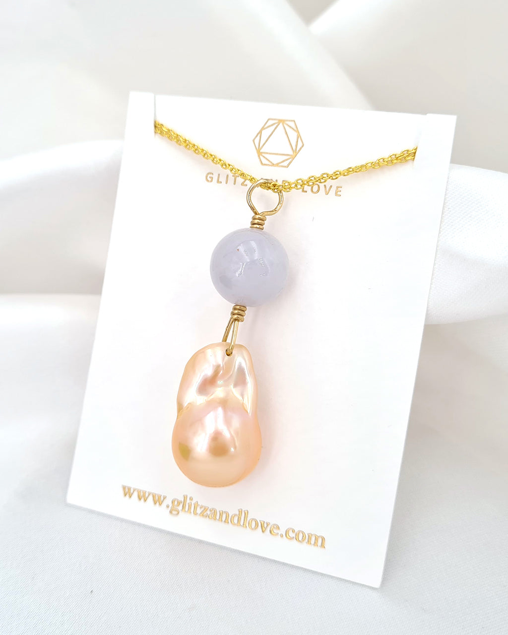 Peach Fuzz Baroque Pearl & Type A Jade Gold Necklace | Singapore